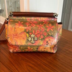 Patricia Nash Floral Leather Crossbody Bag in Orange-Pink